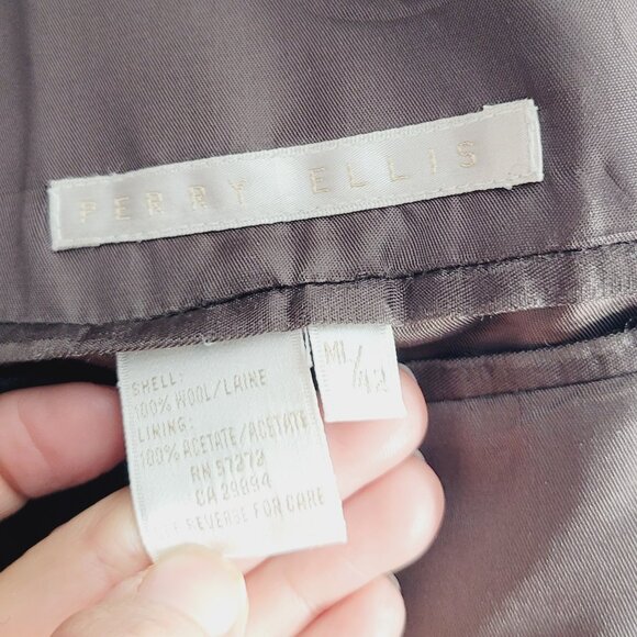 Perry Ellis Brown Grey Tweed 100% Wool Professor Business Casual Blazer Size 42 - Picture 10 of 14